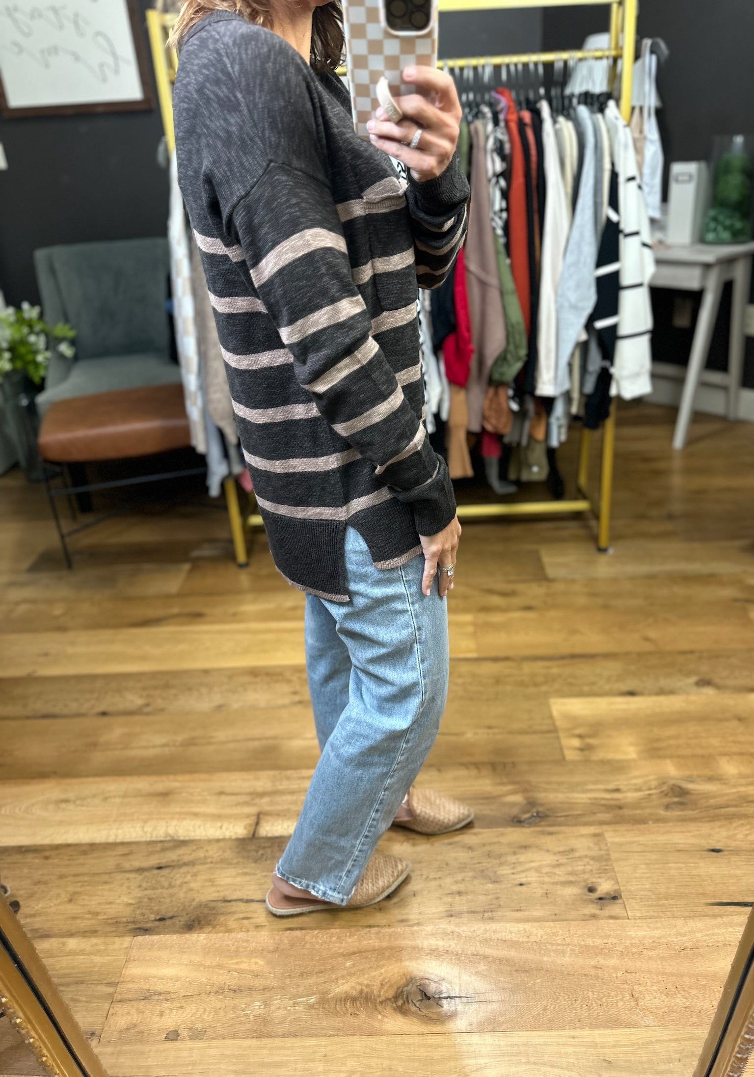 Better Than Most Striped Knit Top - Charcoal-Be Cool-Anna Kaytes Boutique, Women's Fashion Boutique in Grinnell, Iowa