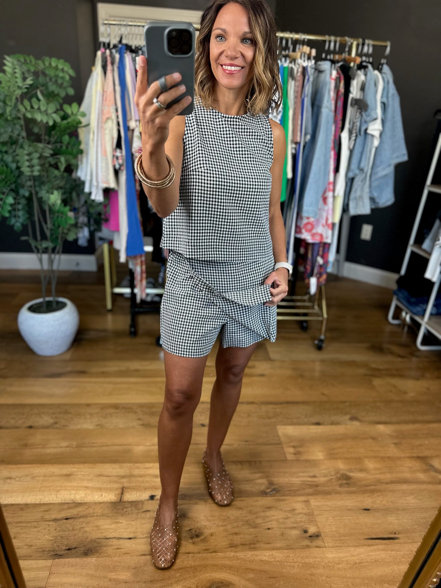 Knew All Along Gingham 2-Piece Skort Set-Sleeveless-Double Zero-Anna Kaytes Boutique, Women's Fashion Boutique in Grinnell, Iowa