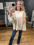 My Own Way Statement Sleeve Top - Khaki-Easel-Anna Kaytes Boutique, Women's Fashion Boutique in Grinnell, Iowa