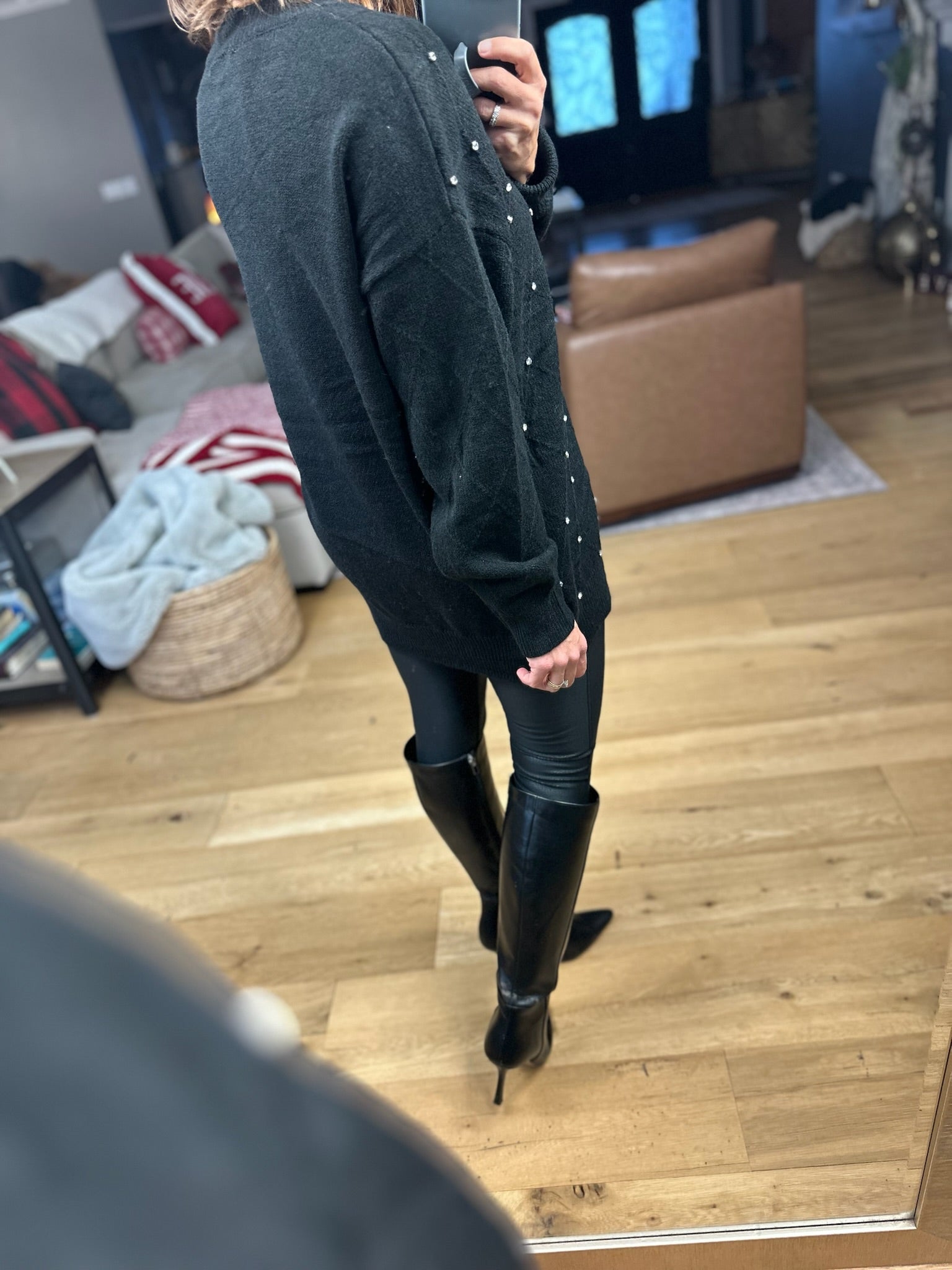 My Attention Rhinestone-Detail Knit Sweater-Sweaters-Vine & Love-Anna Kaytes Boutique, Women's Fashion Boutique in Grinnell, Iowa