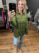 Regret Nothing Plaid Button-Down Top - Dark Olive/Navy-Long Sleeves-Thread & Supply T1709cfts-Anna Kaytes Boutique, Women's Fashion Boutique in Grinnell, Iowa