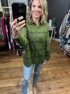 Regret Nothing Plaid Button-Down Top - Dark Olive/Navy-Long Sleeves-Thread & Supply T1709cfts-Anna Kaytes Boutique, Women's Fashion Boutique in Grinnell, Iowa