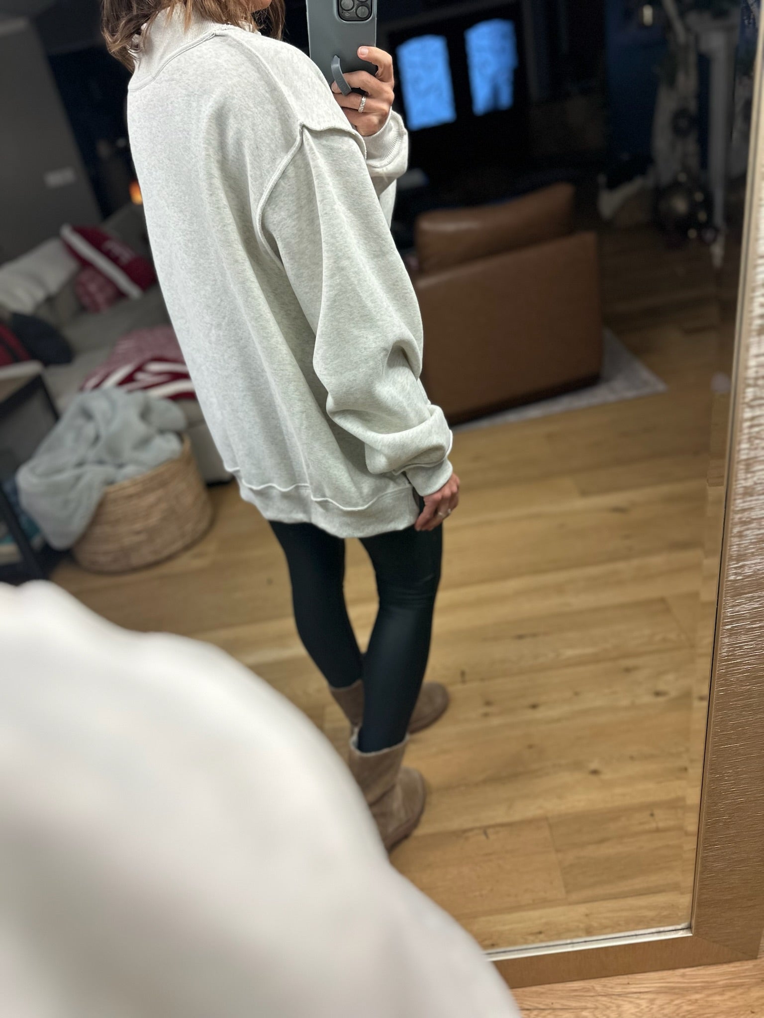 Merry Mock-Neck Sweatshirt - Grey-Sweaters-Bucketlist-Anna Kaytes Boutique, Women's Fashion Boutique in Grinnell, Iowa