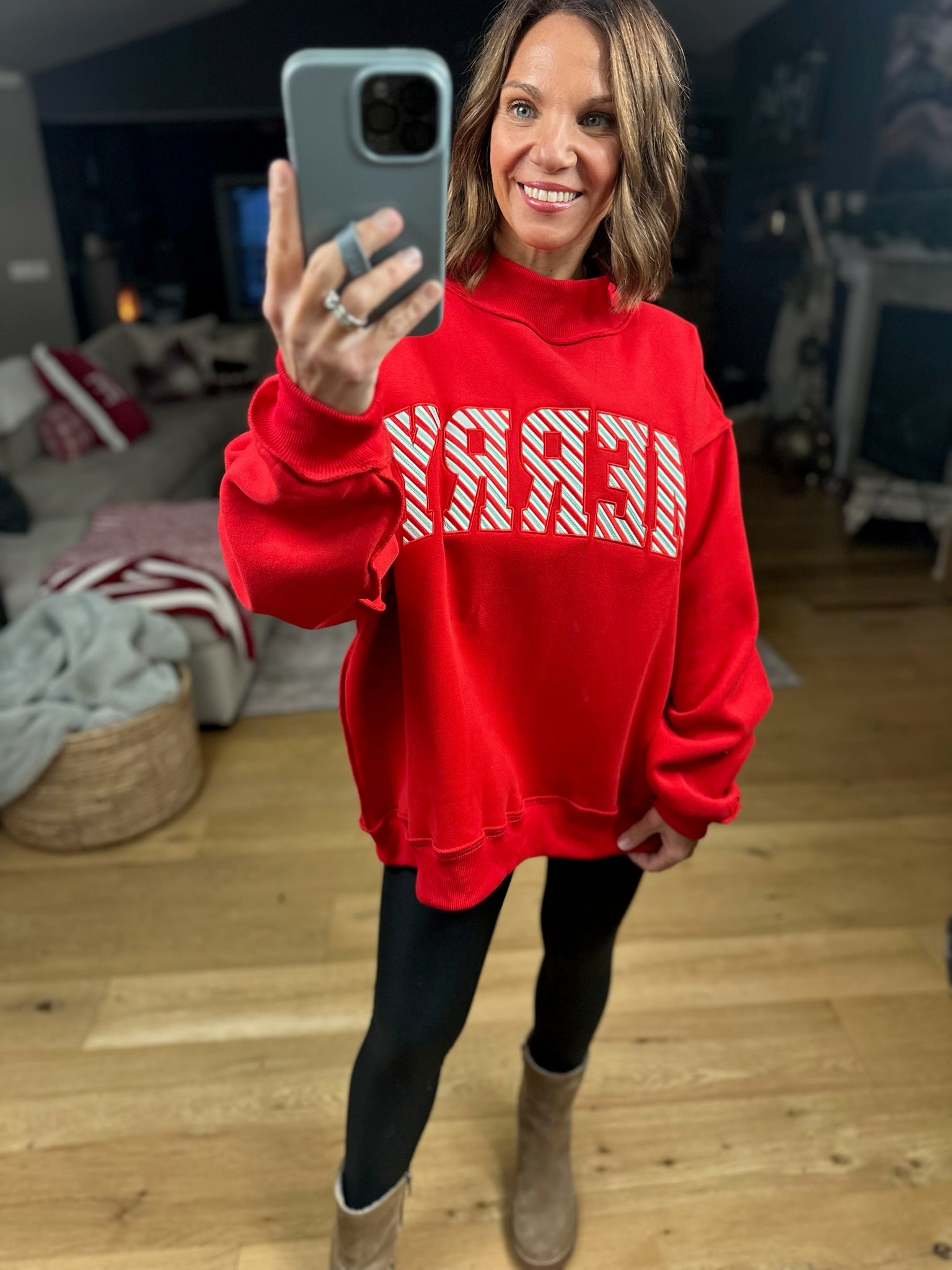 Merry Mock-Neck Sweatshirt - Red-Sweaters-Bucketlist-Anna Kaytes Boutique, Women's Fashion Boutique in Grinnell, Iowa