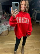 Merry Mock-Neck Sweatshirt - Red-Sweaters-Bucketlist-Anna Kaytes Boutique, Women's Fashion Boutique in Grinnell, Iowa