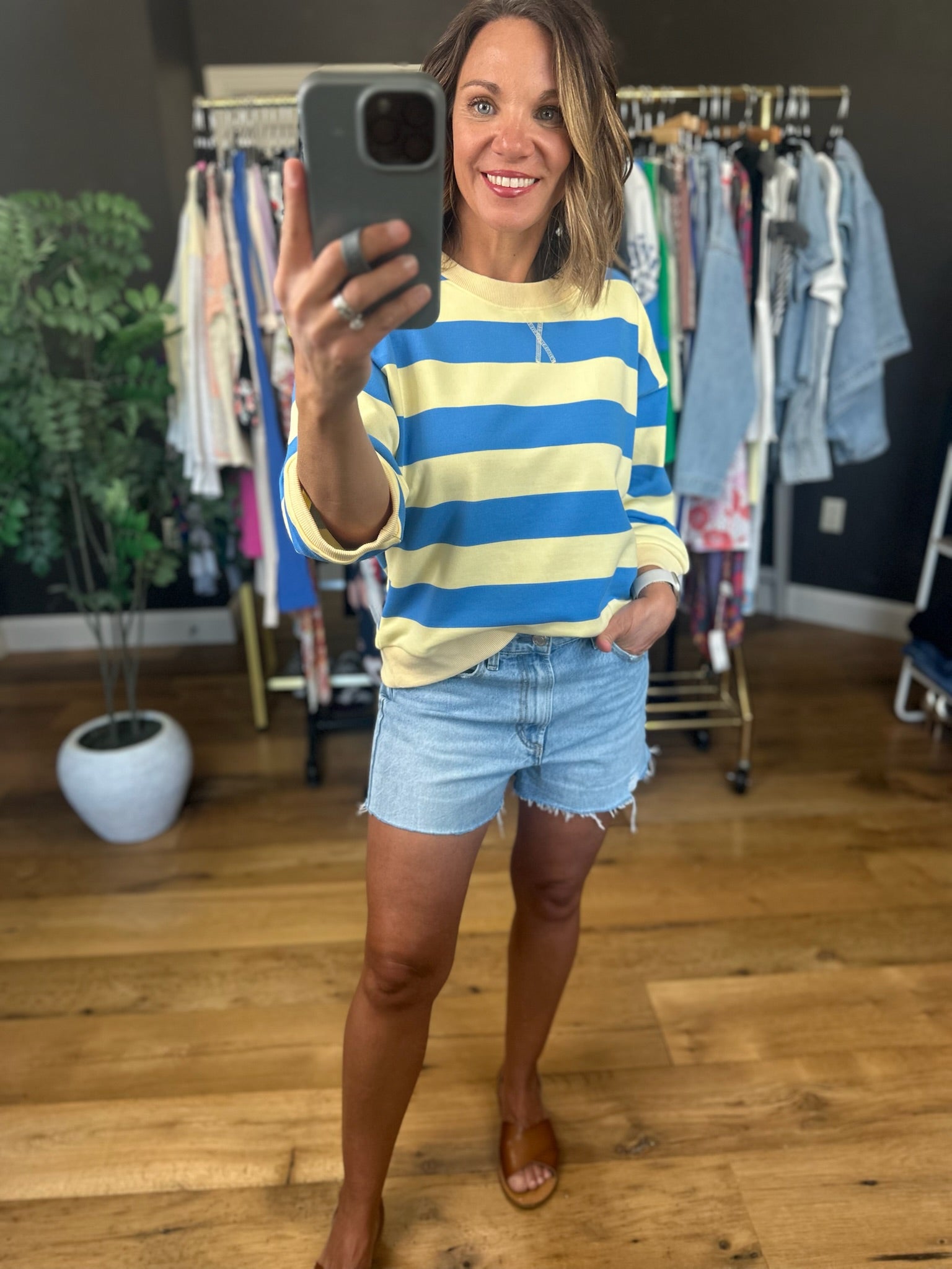 Nights of Summer Striped Crew-Sweaters-Jodifl-Anna Kaytes Boutique, Women's Fashion Boutique in Grinnell, Iowa