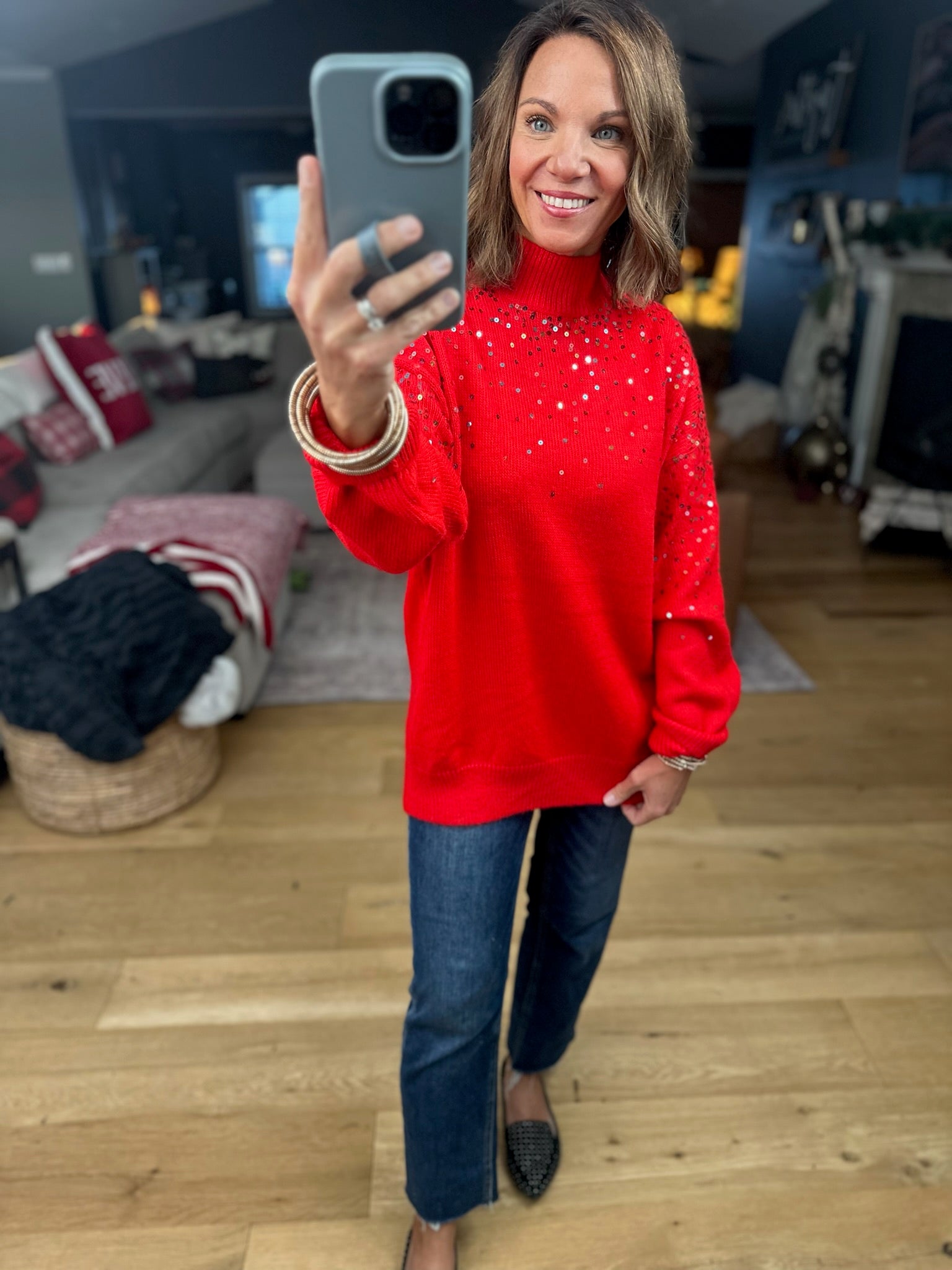 Sprinkle Of Sequin Turtle-Neck Sweater-Vine & Love-Anna Kaytes Boutique, Women's Fashion Boutique in Grinnell, Iowa