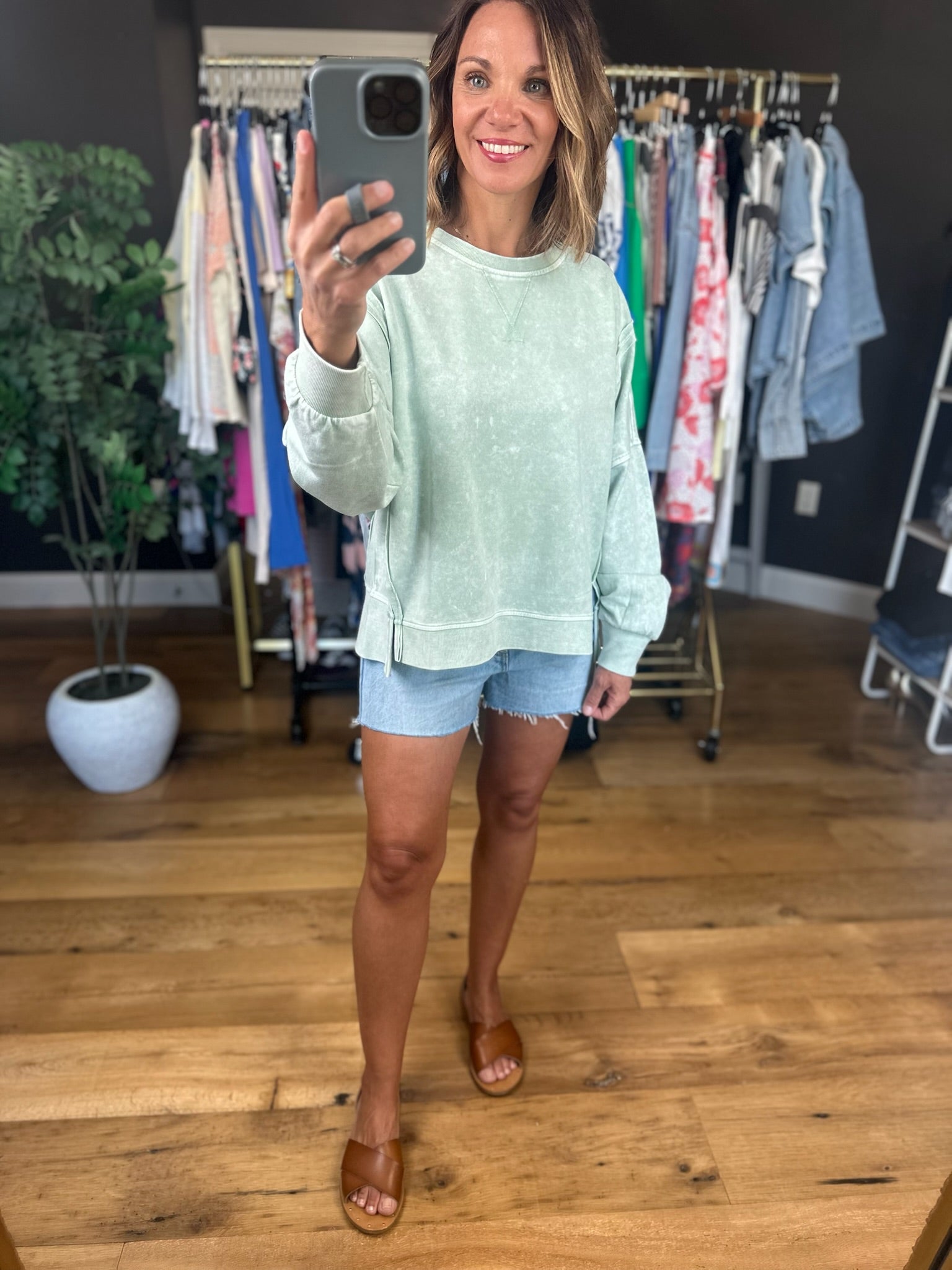 Reach The Point Washed Crew-Sweaters-JOA-Anna Kaytes Boutique, Women's Fashion Boutique in Grinnell, Iowa