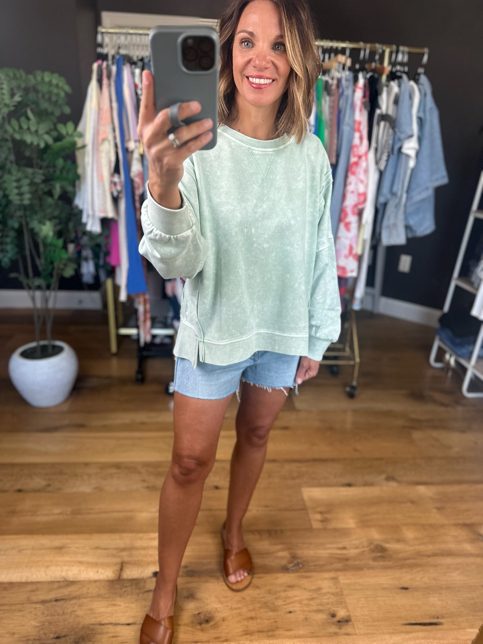 Reach The Point Washed Crew-Sweaters-JOA-Anna Kaytes Boutique, Women's Fashion Boutique in Grinnell, Iowa