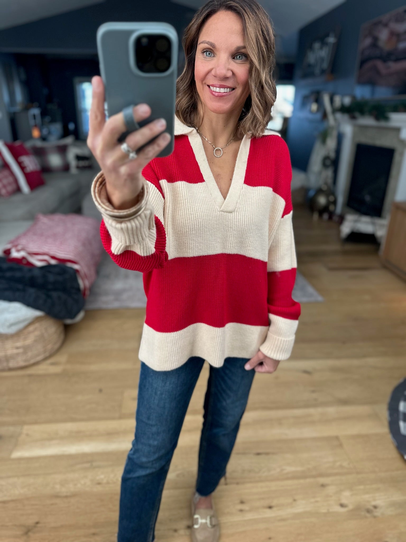 Coming Through Ribbed Sweater - Red/Beige-Sweaters-Dress Forum-Anna Kaytes Boutique, Women's Fashion Boutique in Grinnell, Iowa