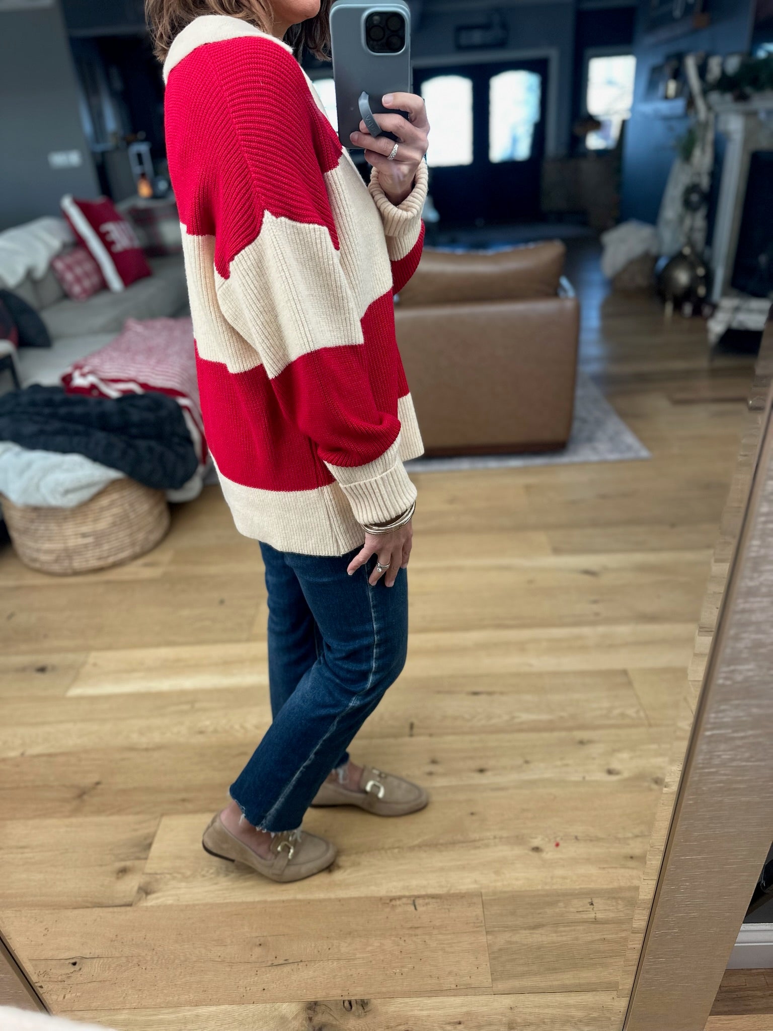 Coming Through Ribbed Sweater - Red/Beige-Sweaters-Dress Forum-Anna Kaytes Boutique, Women's Fashion Boutique in Grinnell, Iowa