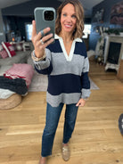 Coming Through Ribbed Sweater - Navy/Grey-Sweaters-Dress Forum-Anna Kaytes Boutique, Women's Fashion Boutique in Grinnell, Iowa