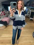 Coming Through Ribbed Sweater - Navy/Grey-Sweaters-Dress Forum-Anna Kaytes Boutique, Women's Fashion Boutique in Grinnell, Iowa