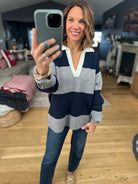 Coming Through Ribbed Sweater - Navy/Grey-Sweaters-Dress Forum-Anna Kaytes Boutique, Women's Fashion Boutique in Grinnell, Iowa