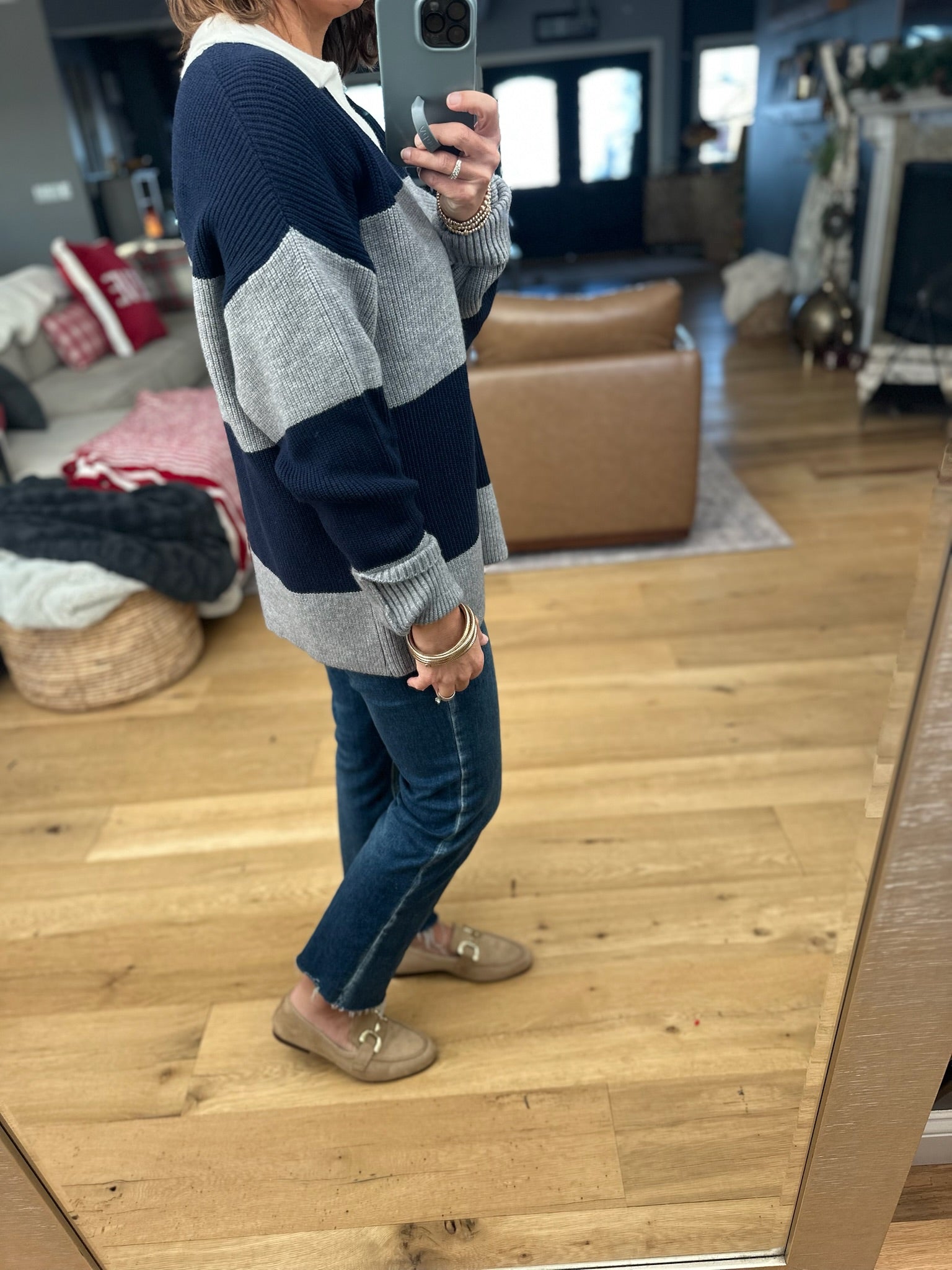 Coming Through Ribbed Sweater - Navy/Grey-Sweaters-Dress Forum-Anna Kaytes Boutique, Women's Fashion Boutique in Grinnell, Iowa