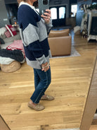 Coming Through Ribbed Sweater - Navy/Grey-Sweaters-Dress Forum-Anna Kaytes Boutique, Women's Fashion Boutique in Grinnell, Iowa