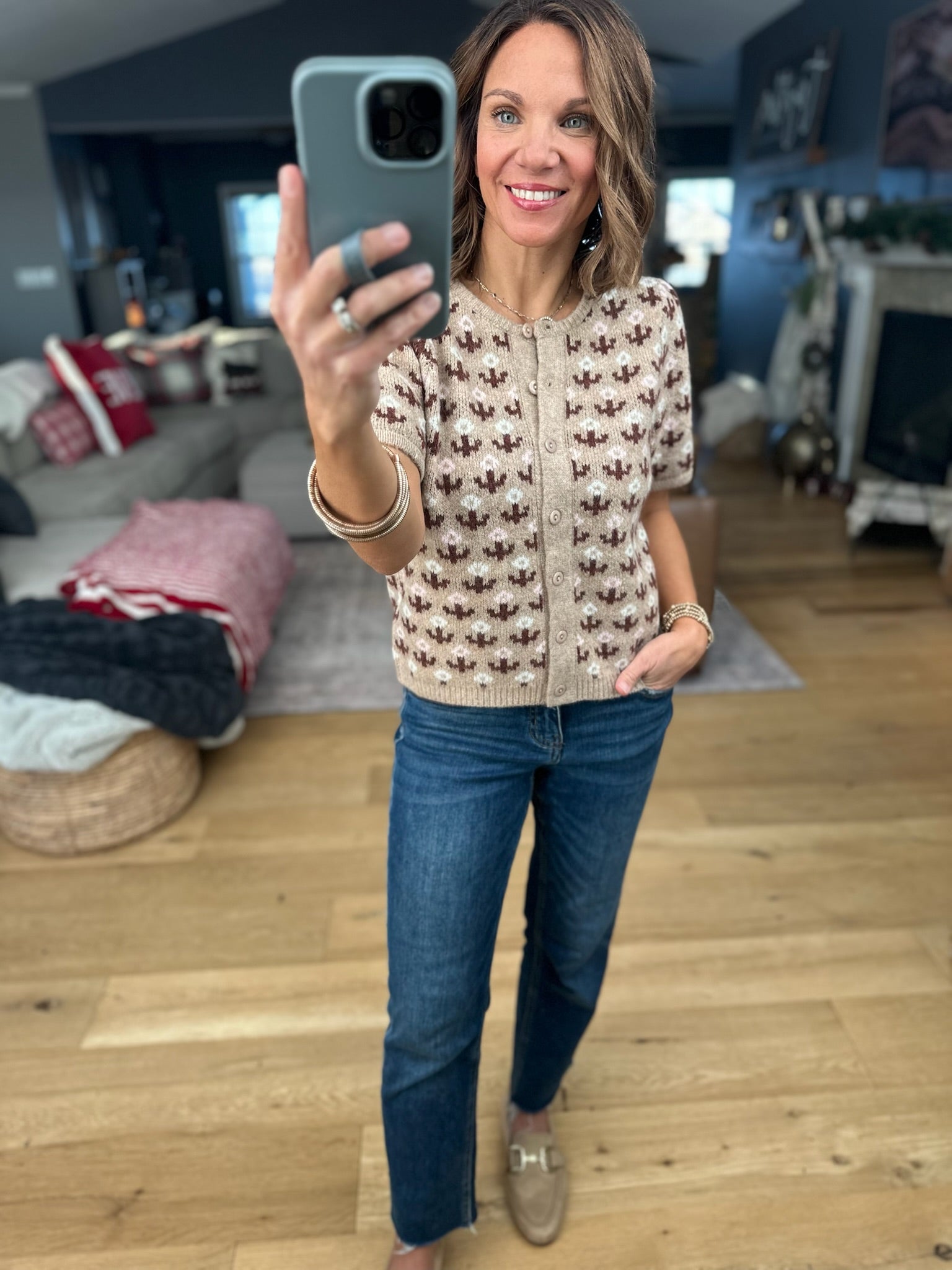 My Way Around Patterned Button-Down Sweater-Sweaters-& Merci-Anna Kaytes Boutique, Women's Fashion Boutique in Grinnell, Iowa