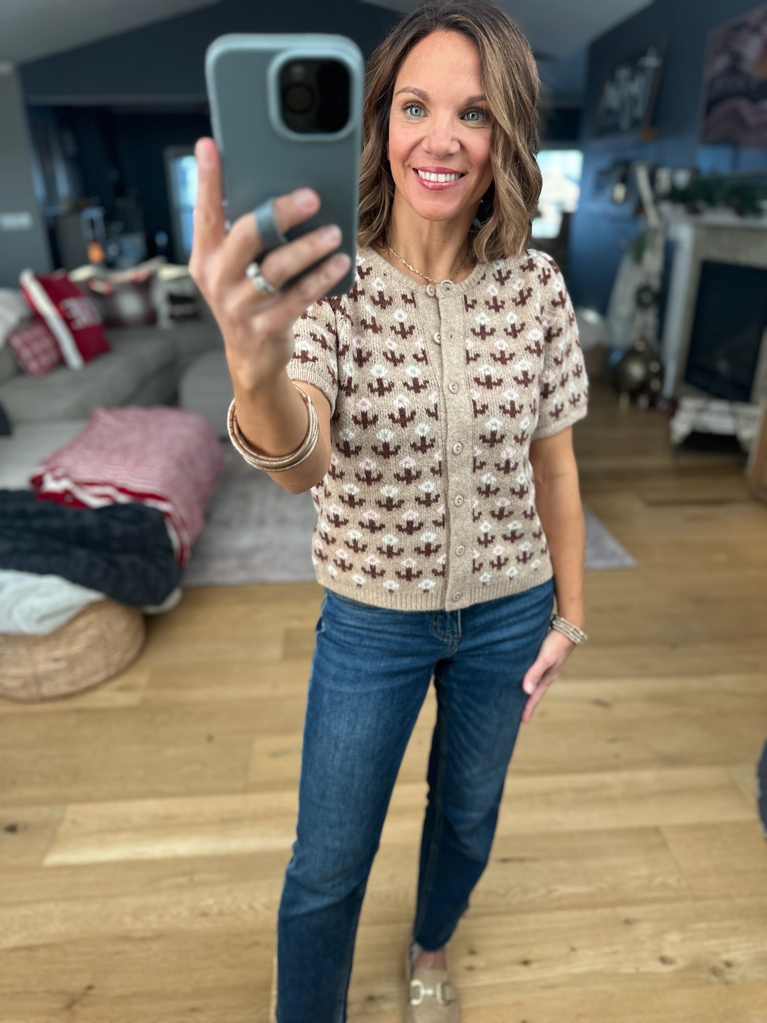 My Way Around Patterned Button-Down Sweater-Sweaters-& Merci-Anna Kaytes Boutique, Women's Fashion Boutique in Grinnell, Iowa