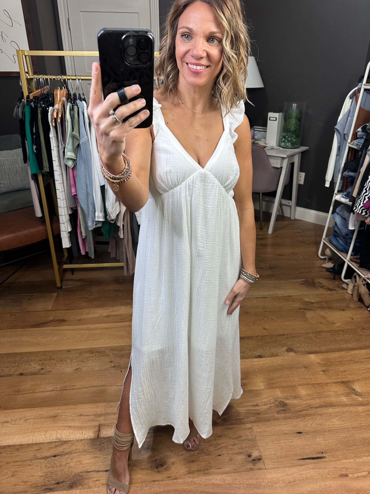 Beachside Flowy Dress - White-Dresses-Wishlist-Anna Kaytes Boutique, Women's Fashion Boutique in Grinnell, Iowa