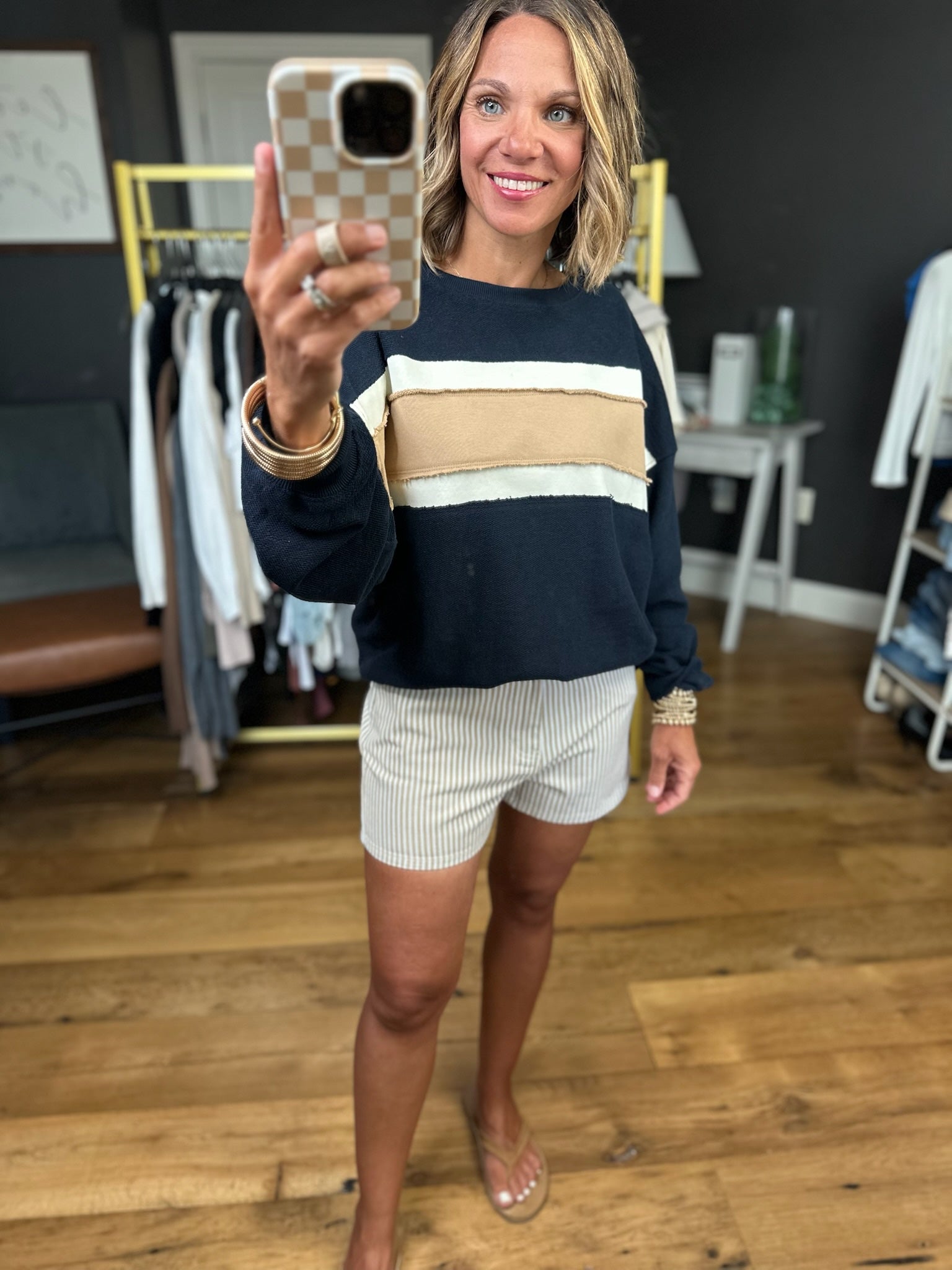 Rest Of Your Life Raw Patched Crewneck Sweatshirt - Navy-Aemi & Co-Anna Kaytes Boutique, Women's Fashion Boutique in Grinnell, Iowa