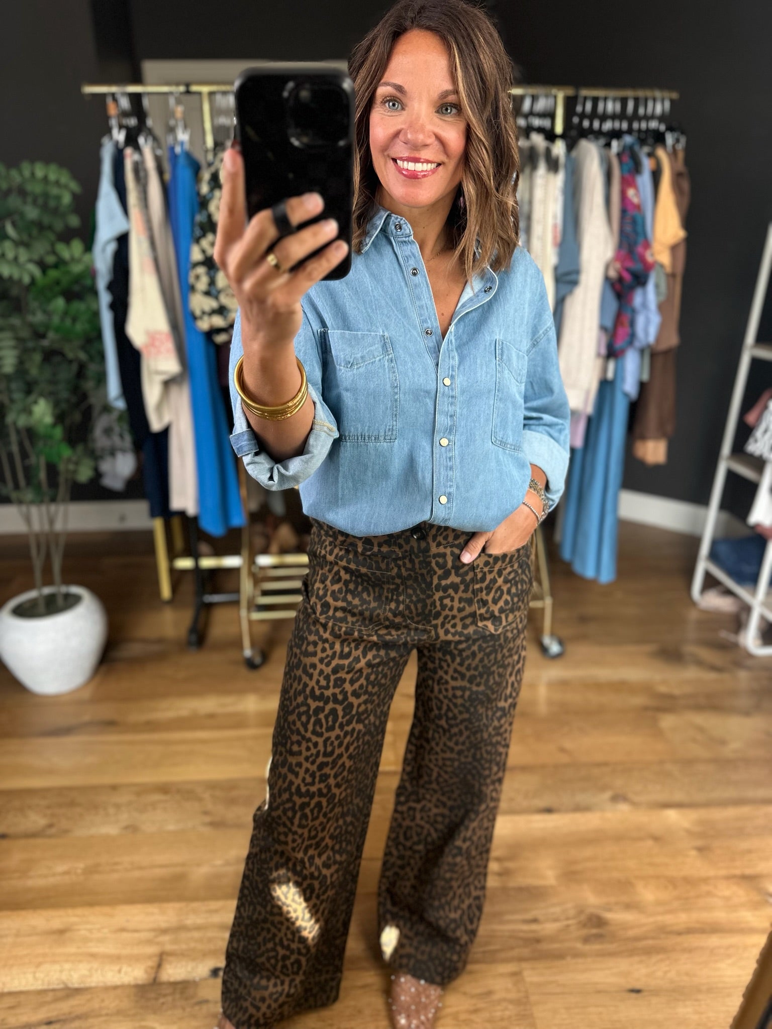 The Katie Leopard Denim-Pants-Umgee-Anna Kaytes Boutique, Women's Fashion Boutique in Grinnell, Iowa