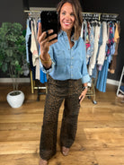 The Katie Leopard Denim-Pants-Umgee-Anna Kaytes Boutique, Women's Fashion Boutique in Grinnell, Iowa