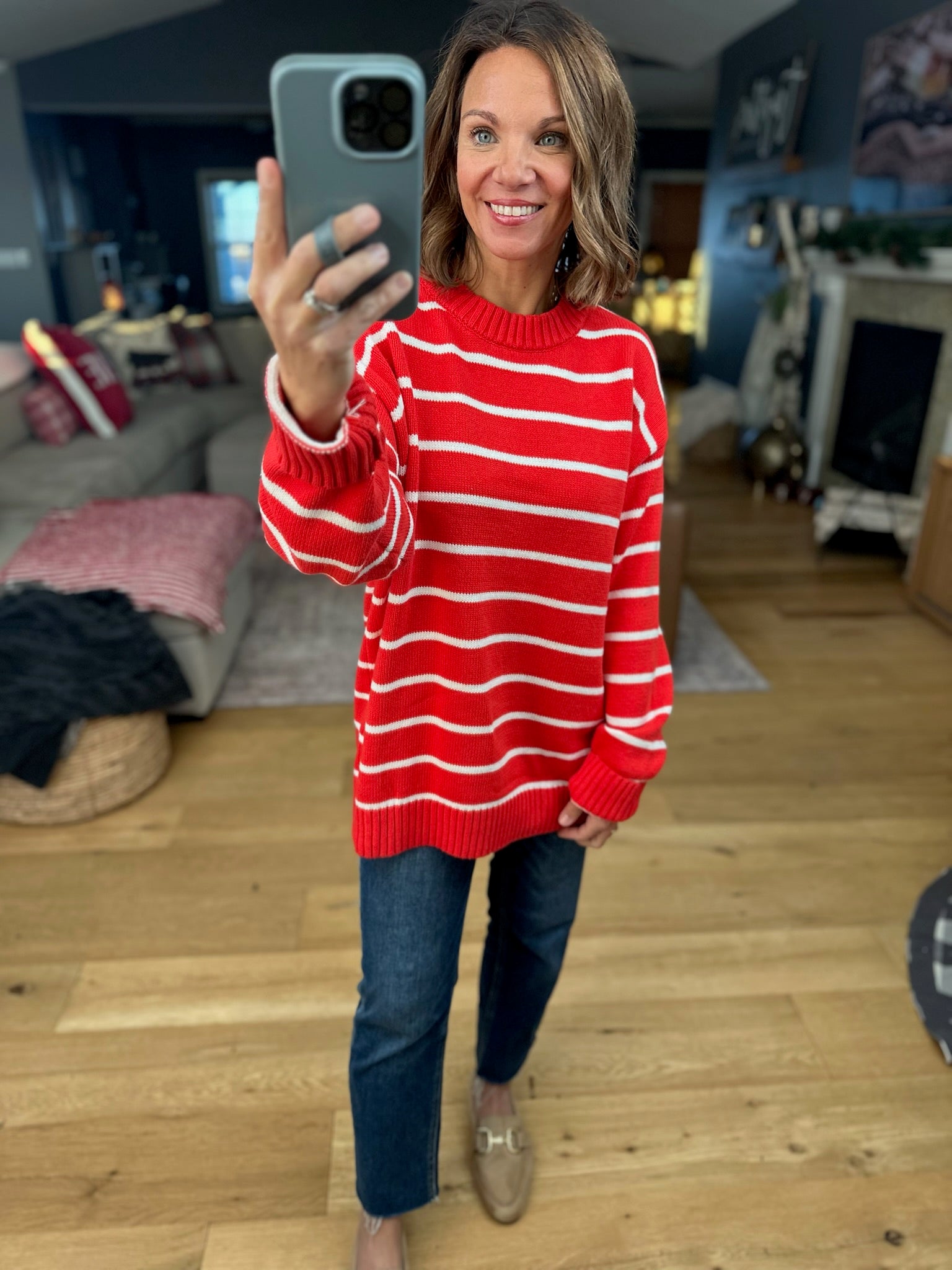 In The Right Place Striped Sweater - Chili-Sweaters-Wishlist-Anna Kaytes Boutique, Women's Fashion Boutique in Grinnell, Iowa