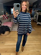 In The Right Place Striped Sweater - Navy-Sweaters-Wishlist-Anna Kaytes Boutique, Women's Fashion Boutique in Grinnell, Iowa