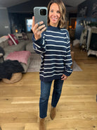 In The Right Place Striped Sweater - Navy-Sweaters-Wishlist-Anna Kaytes Boutique, Women's Fashion Boutique in Grinnell, Iowa