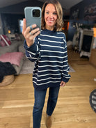 In The Right Place Striped Sweater - Navy-Sweaters-Wishlist-Anna Kaytes Boutique, Women's Fashion Boutique in Grinnell, Iowa