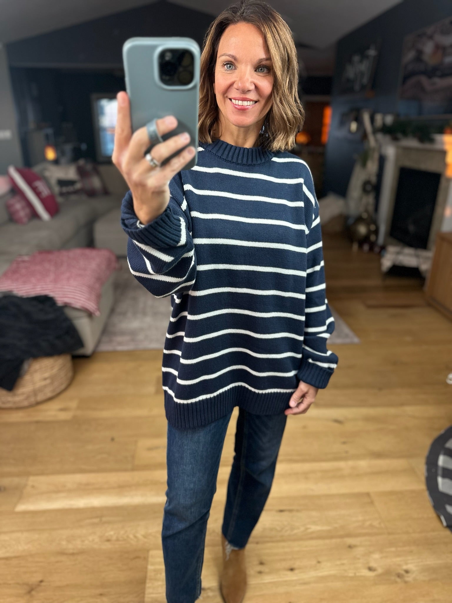In The Right Place Striped Sweater - Navy-Sweaters-Wishlist-Anna Kaytes Boutique, Women's Fashion Boutique in Grinnell, Iowa