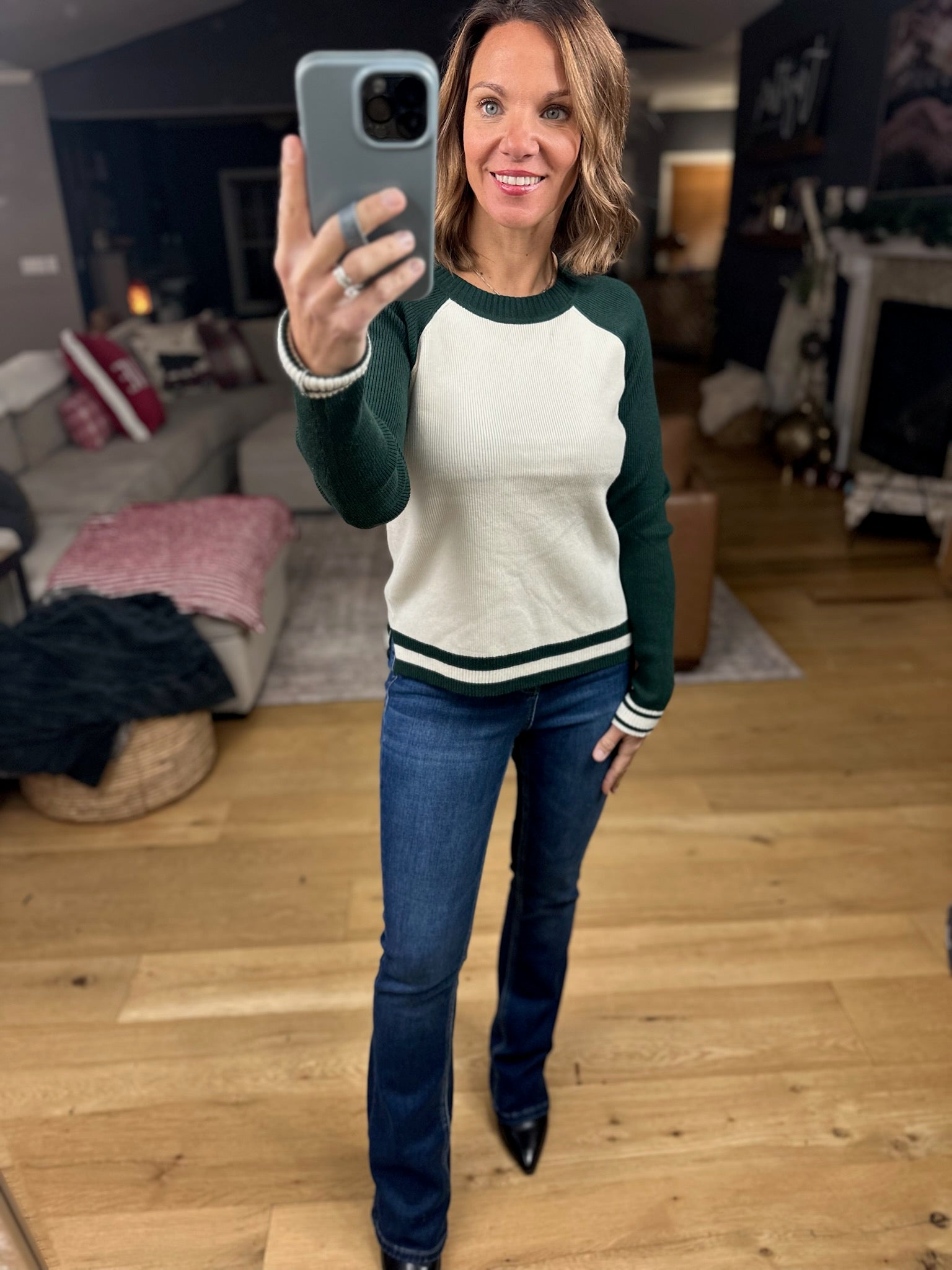 Stick With You Varsity Crewneck Sweater-Sweaters-Skies Are Blue-Anna Kaytes Boutique, Women's Fashion Boutique in Grinnell, Iowa