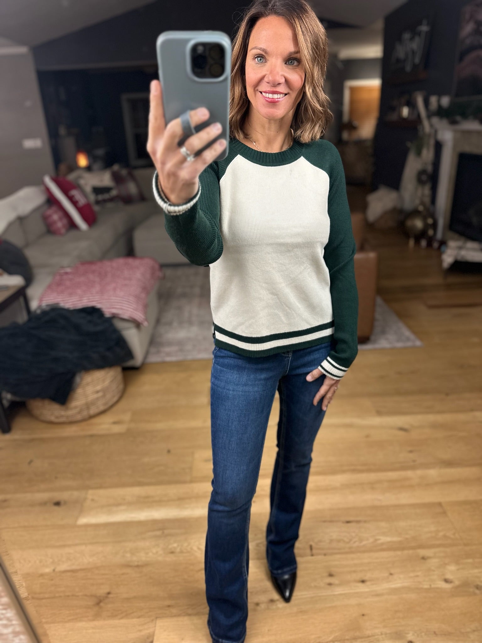 Stick With You Varsity Crewneck Sweater-Sweaters-Skies Are Blue-Anna Kaytes Boutique, Women's Fashion Boutique in Grinnell, Iowa