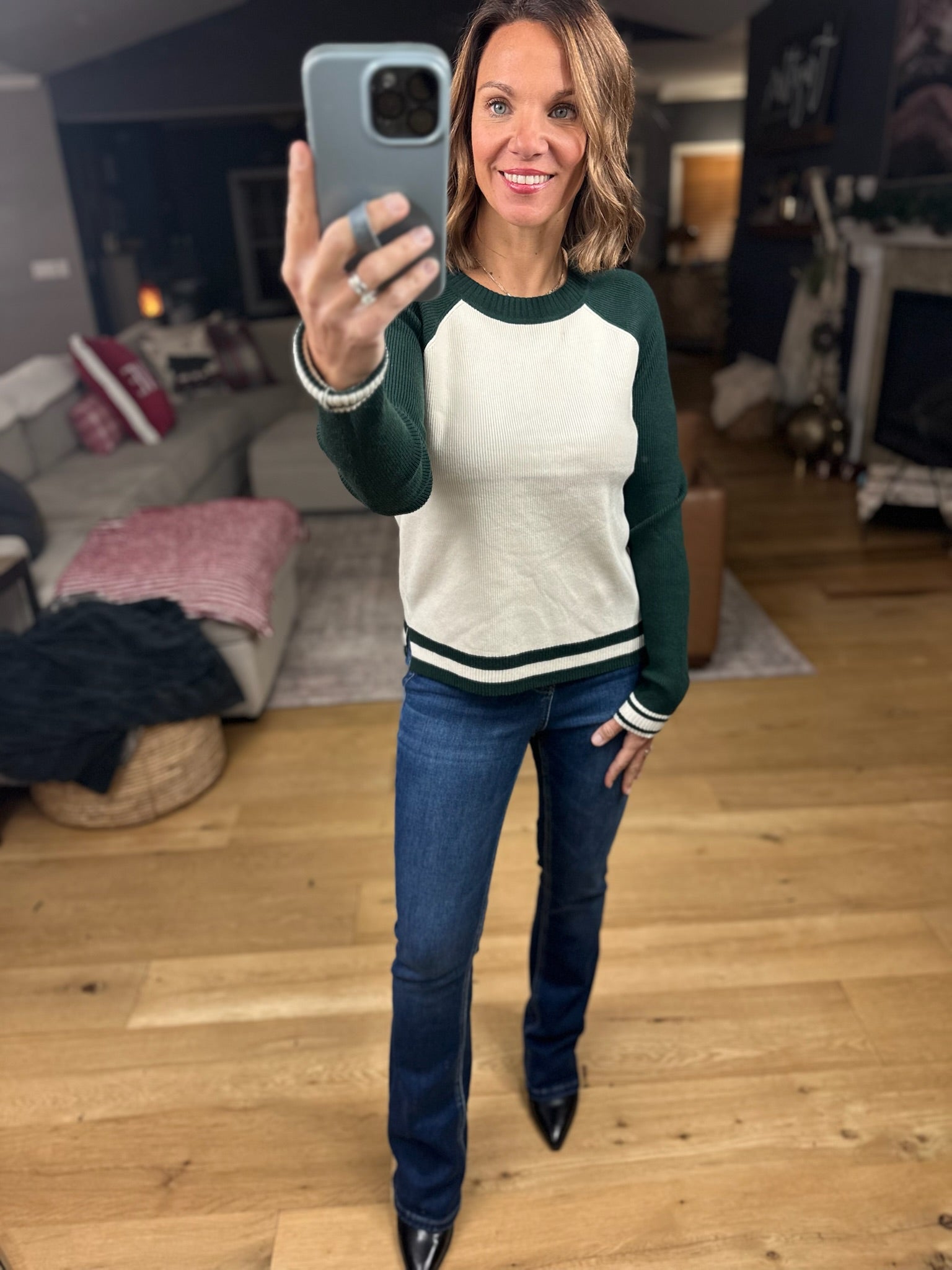 Stick With You Varsity Crewneck Sweater-Sweaters-Skies Are Blue-Anna Kaytes Boutique, Women's Fashion Boutique in Grinnell, Iowa