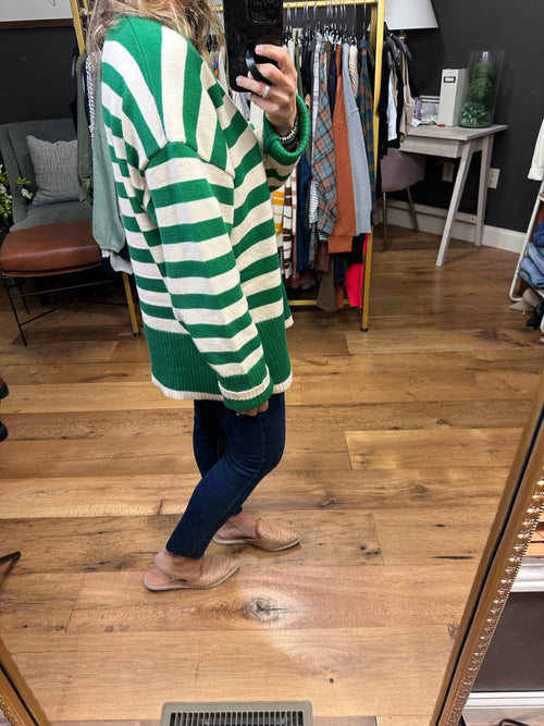 Fulfilled Feeling Striped Oversized Sweater - Ivory/Green