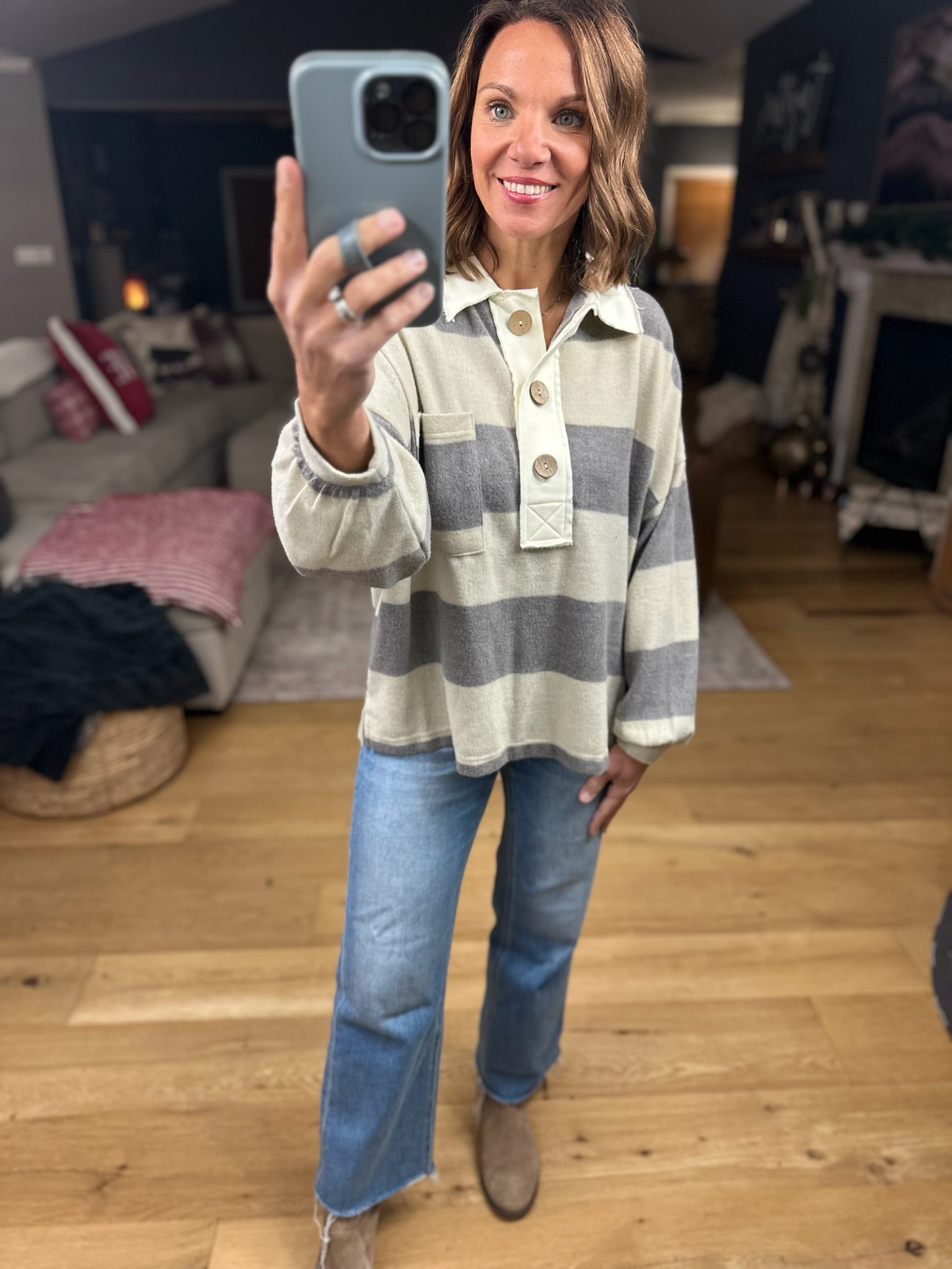 Got It All Rugby Sweater-Sweaters-Blu Pepper-Anna Kaytes Boutique, Women's Fashion Boutique in Grinnell, Iowa