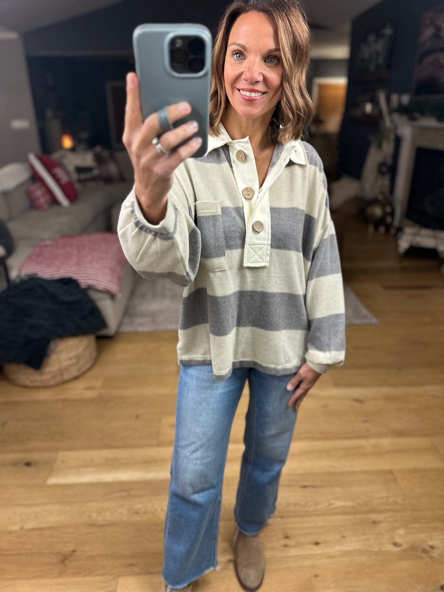 Got It All Rugby Sweater-Sweaters-Blu Pepper-Anna Kaytes Boutique, Women's Fashion Boutique in Grinnell, Iowa