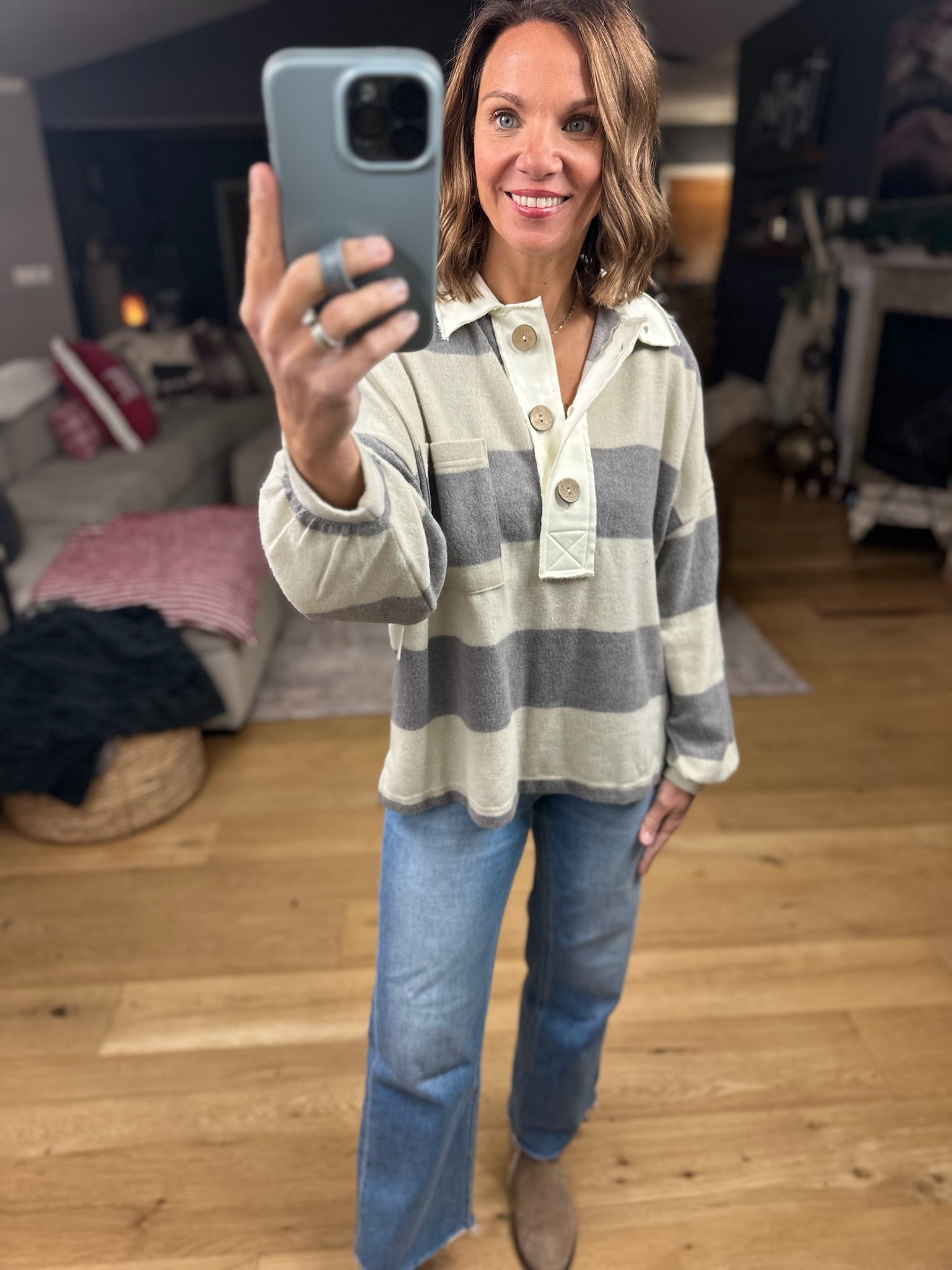 Got It All Rugby Sweater-Sweaters-Blu Pepper-Anna Kaytes Boutique, Women's Fashion Boutique in Grinnell, Iowa