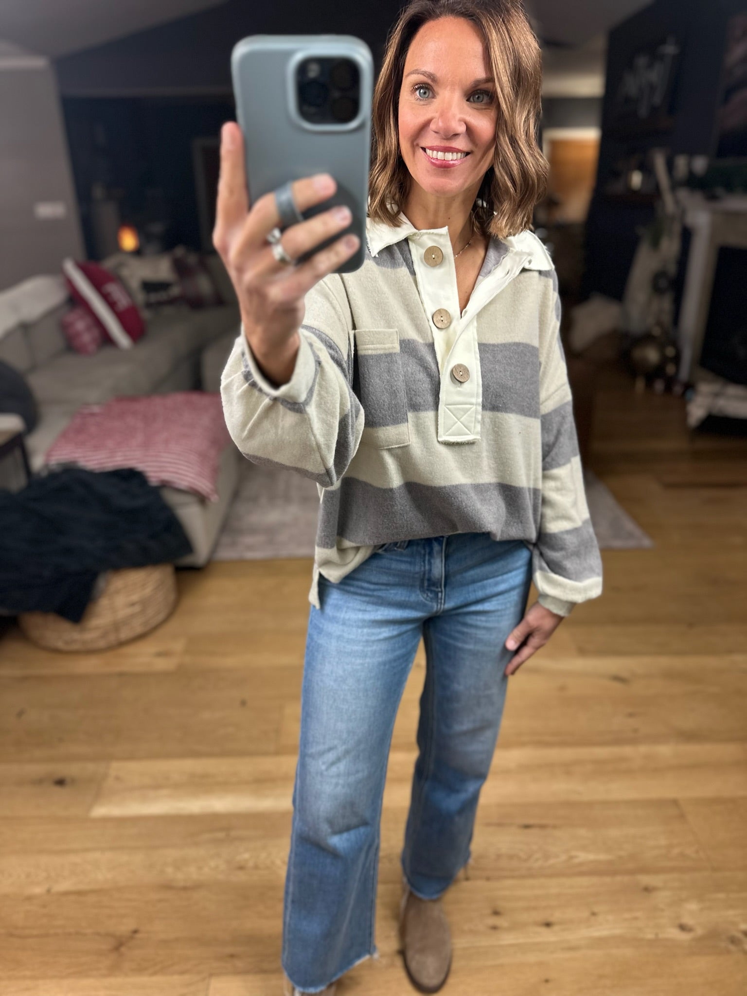 Got It All Rugby Sweater-Sweaters-Blu Pepper-Anna Kaytes Boutique, Women's Fashion Boutique in Grinnell, Iowa