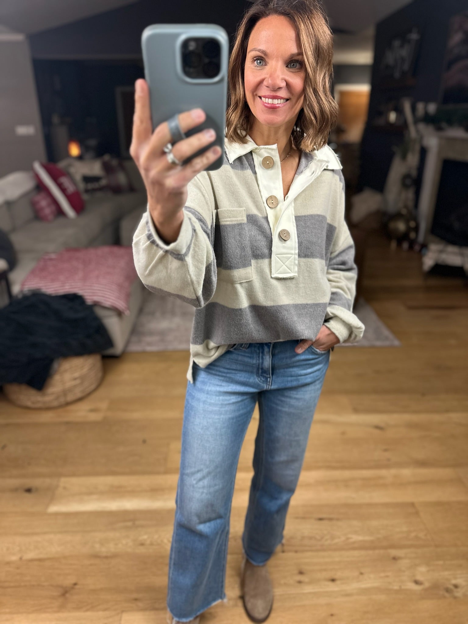 Got It All Rugby Sweater-Sweaters-Blu Pepper-Anna Kaytes Boutique, Women's Fashion Boutique in Grinnell, Iowa