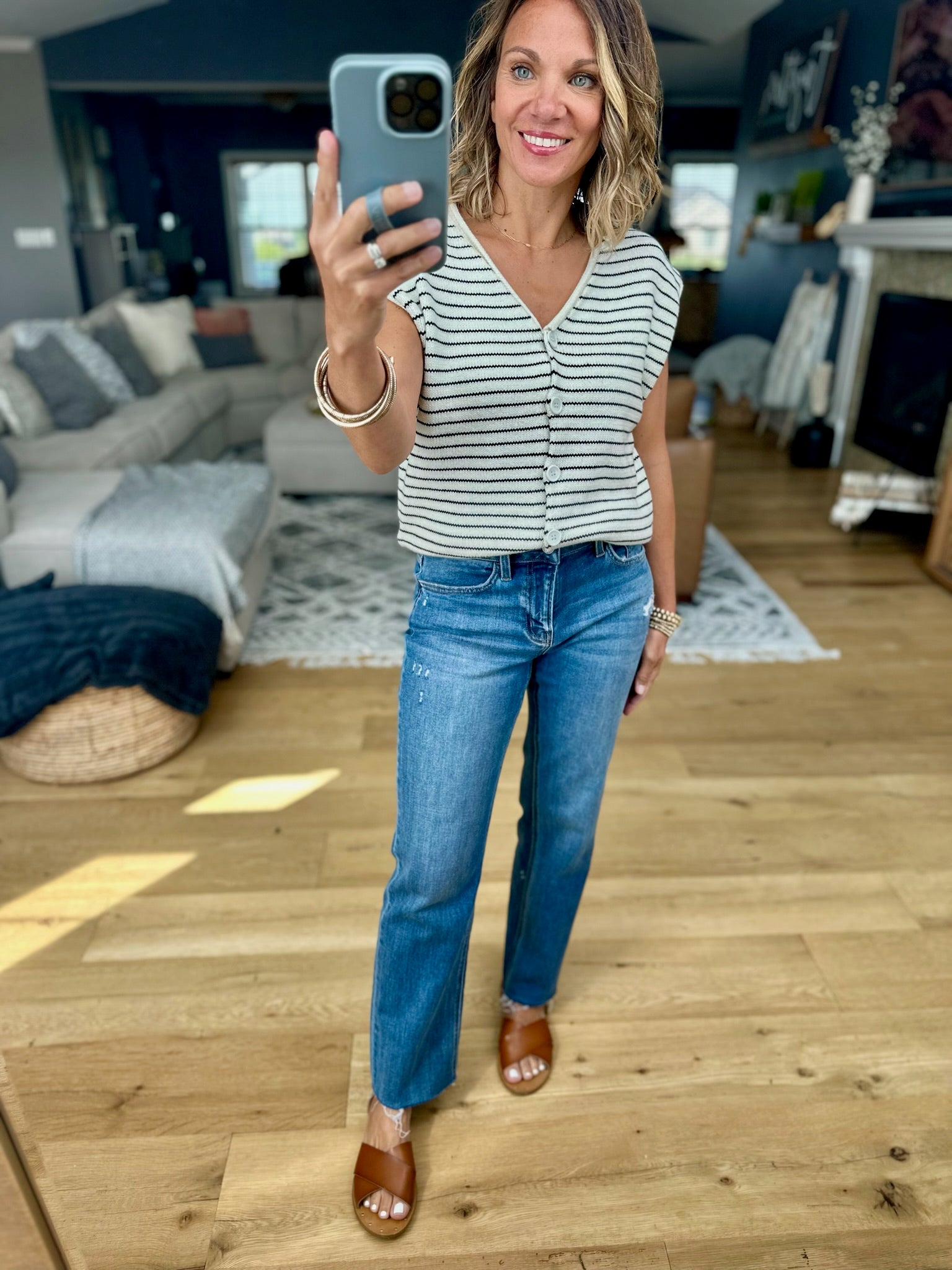 Where I Go Striped Button-Down Sweater-Sweaters-Wishlist-Anna Kaytes Boutique, Women's Fashion Boutique in Grinnell, Iowa