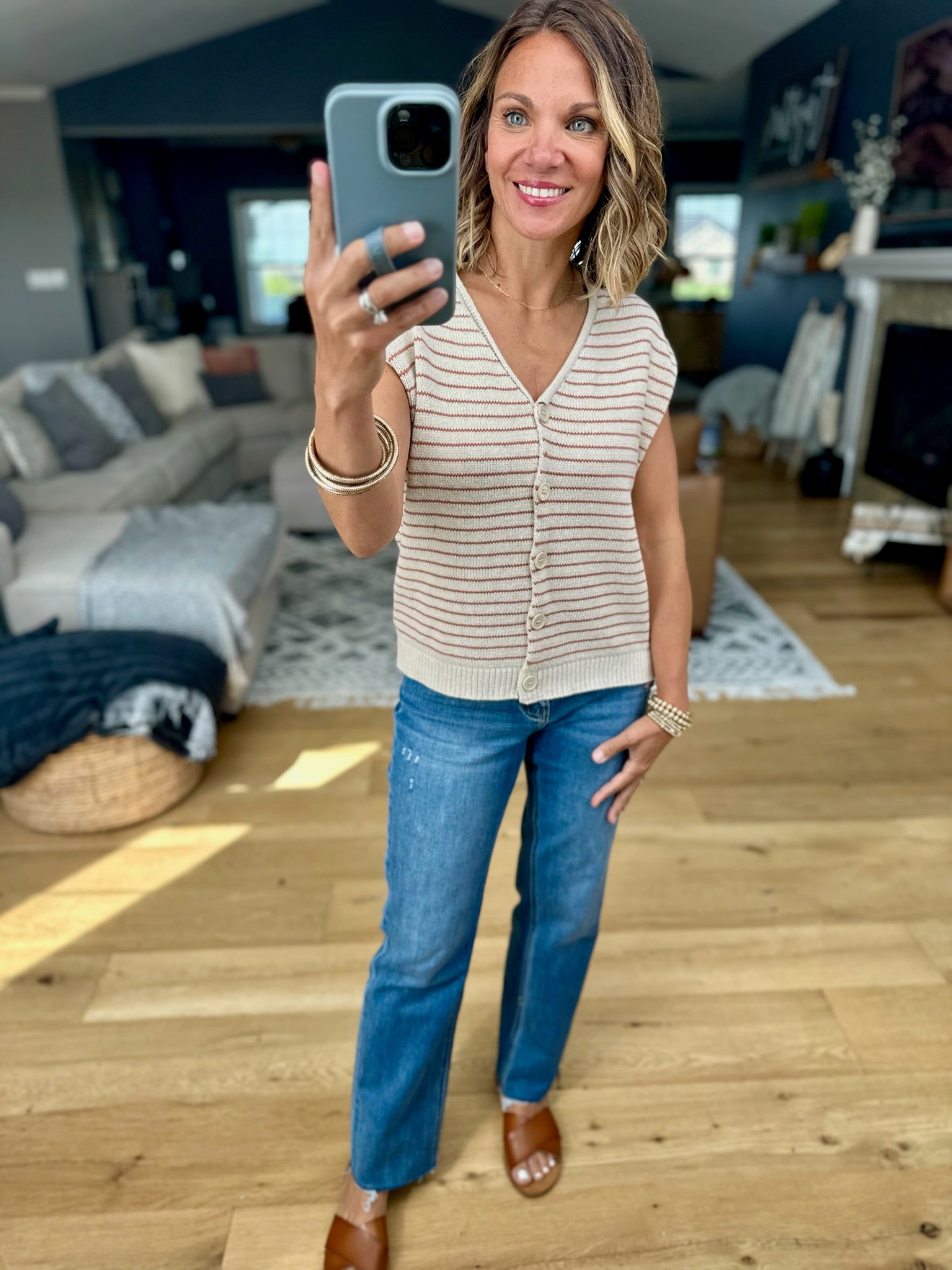 Where I Go Striped Button-Down Sweater-Sweaters-Wishlist-Anna Kaytes Boutique, Women's Fashion Boutique in Grinnell, Iowa