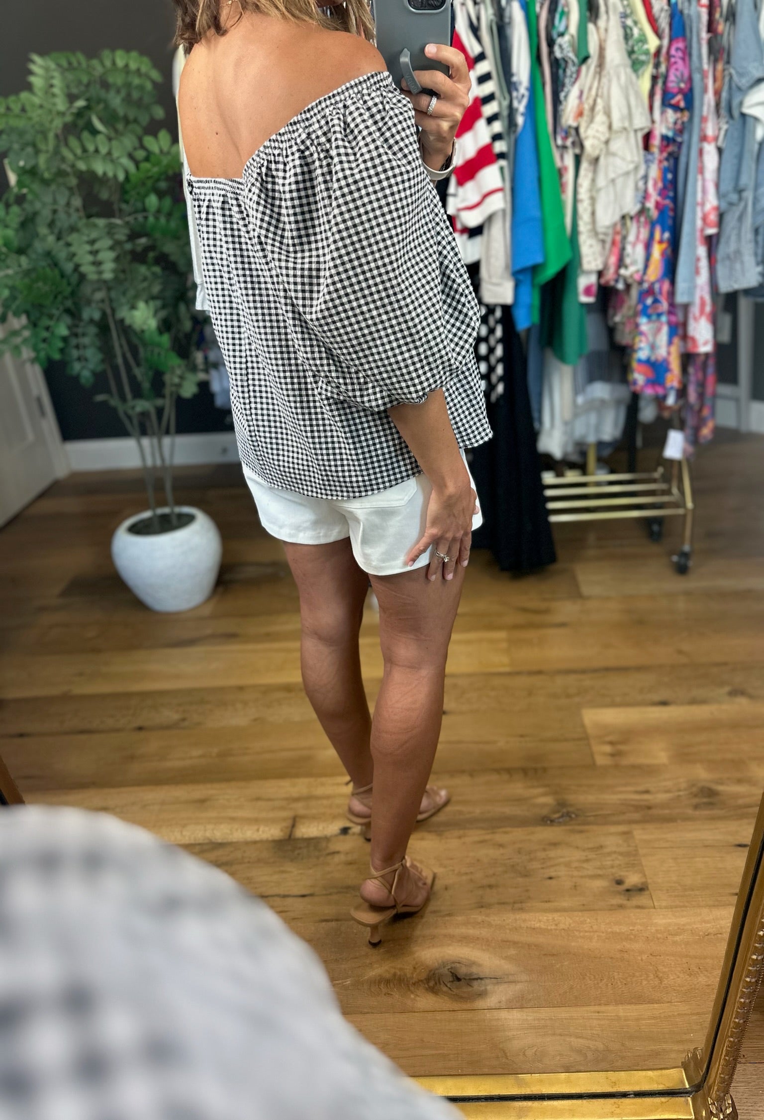 Gigi Off-Shoulder Gingham Top-Sleeveless-Vine & Love-Anna Kaytes Boutique, Women's Fashion Boutique in Grinnell, Iowa