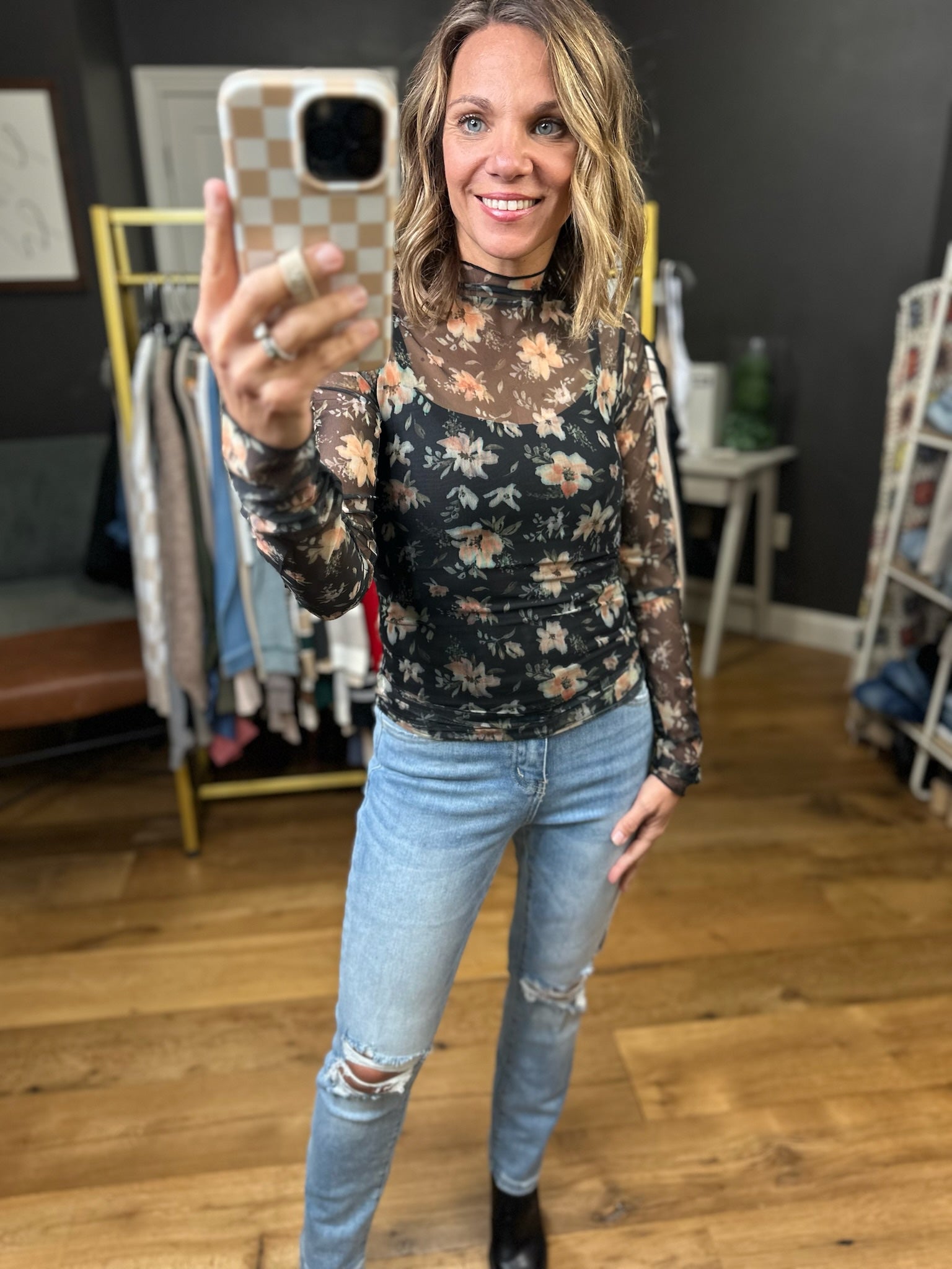 sheer mock neck top