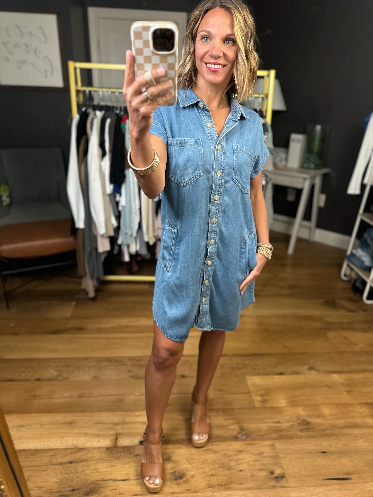 Say No More Button-Down Dress - Denim-Blu Pepper-Anna Kaytes Boutique, Women's Fashion Boutique in Grinnell, Iowa