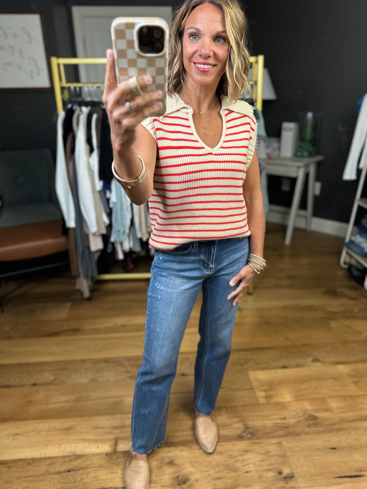 This Opportunity Collared Knit - Taupe/Red-Wishlist-Anna Kaytes Boutique, Women's Fashion Boutique in Grinnell, Iowa