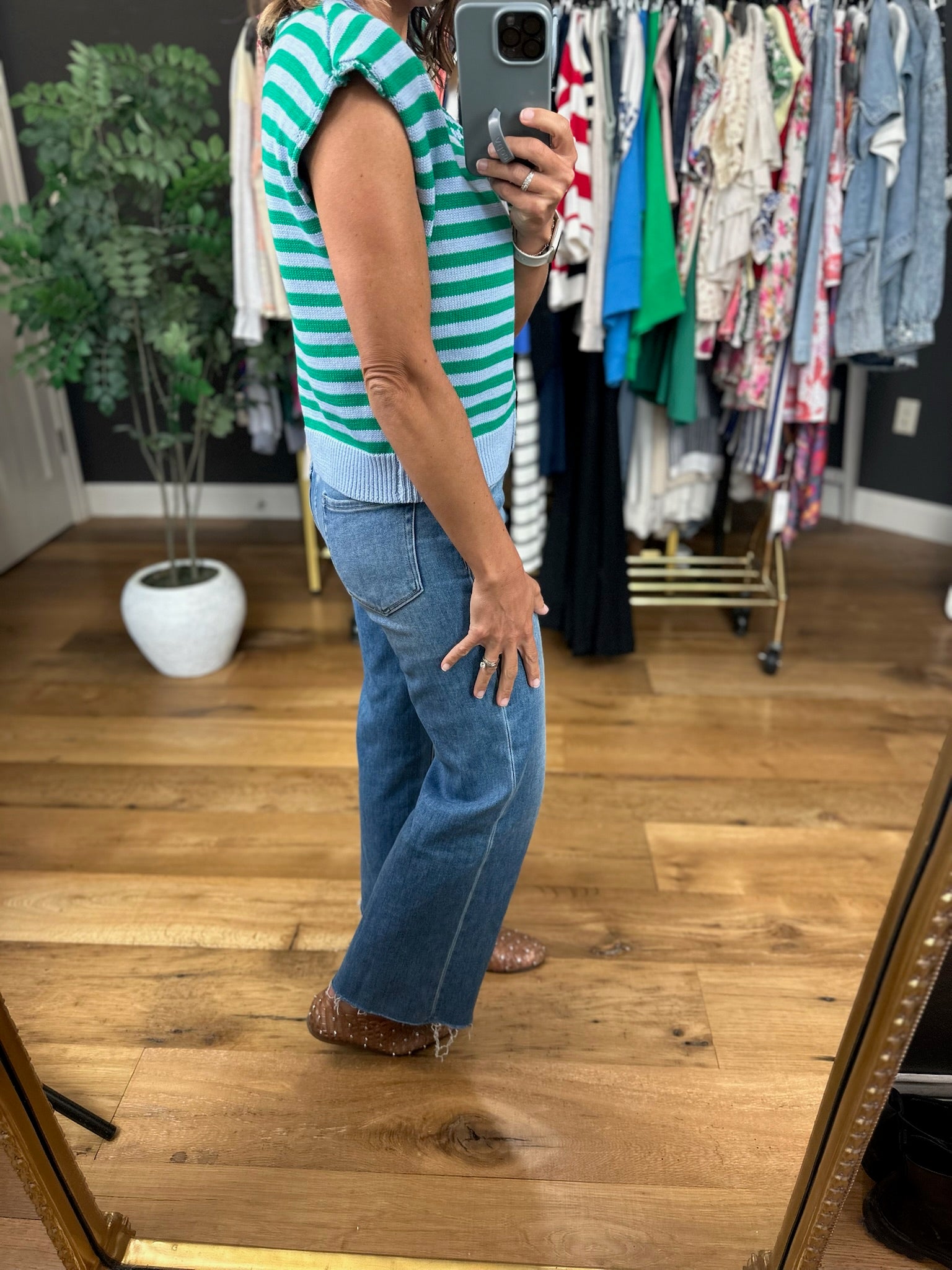 Happy Things Striped Sleeveless Cardigan-Sweaters-Entro-Anna Kaytes Boutique, Women's Fashion Boutique in Grinnell, Iowa