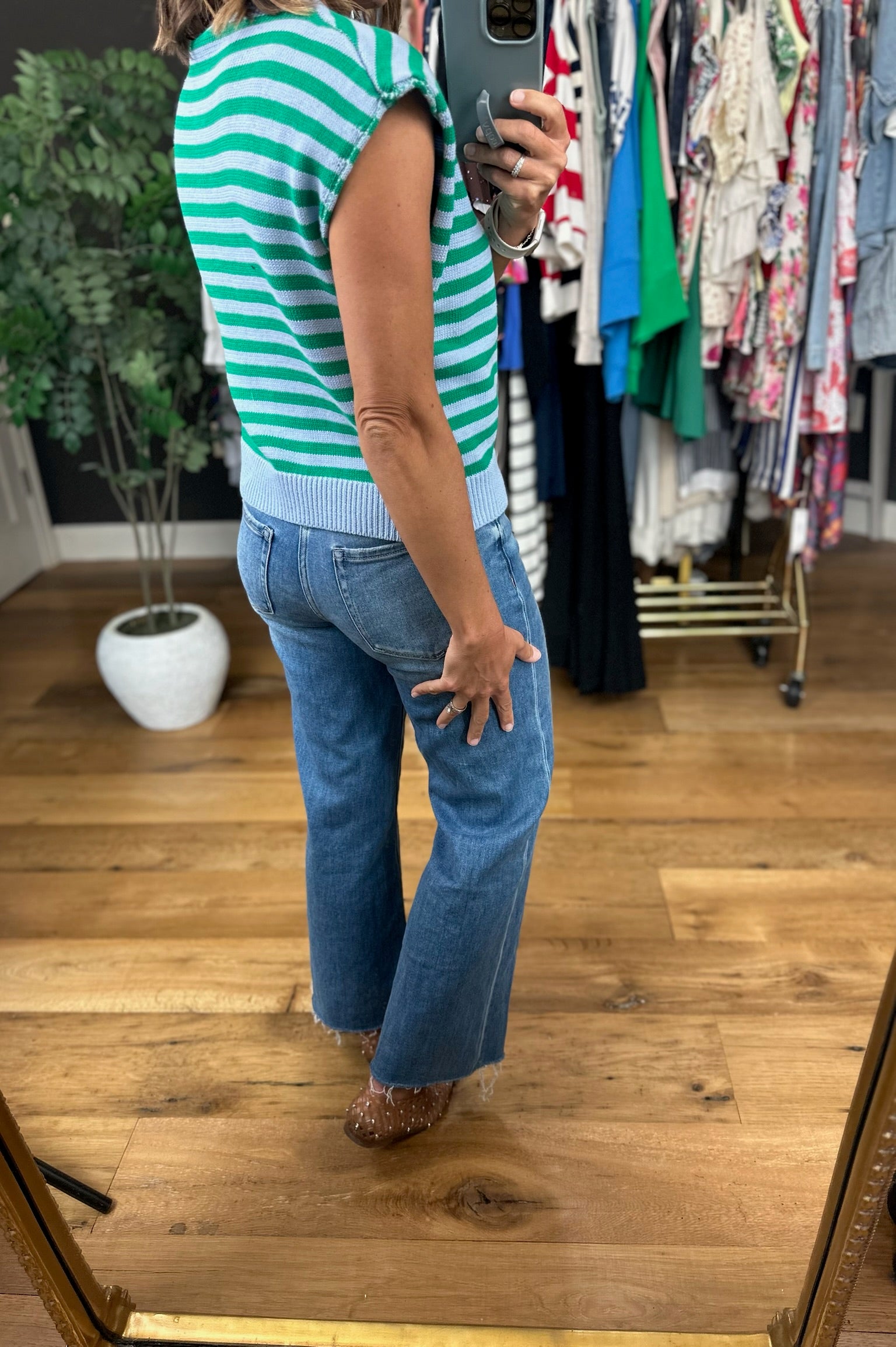 Happy Things Striped Sleeveless Cardigan-Sweaters-Entro-Anna Kaytes Boutique, Women's Fashion Boutique in Grinnell, Iowa