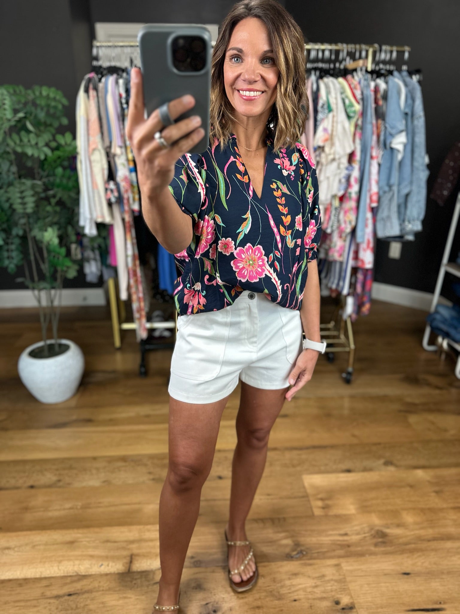 Stepping Away Floral Top-Short Sleeves-THML-Anna Kaytes Boutique, Women's Fashion Boutique in Grinnell, Iowa