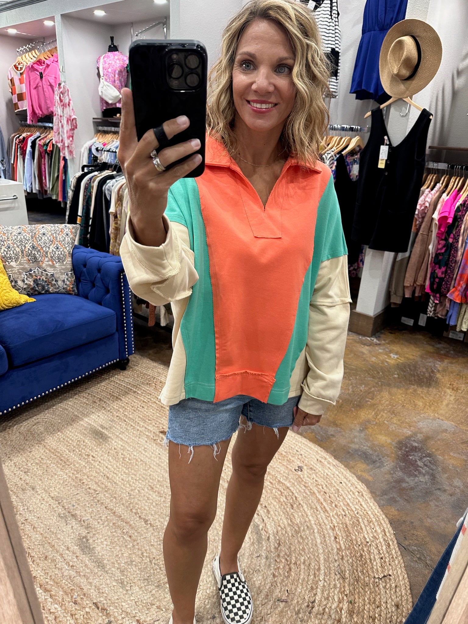 Good News Colorblock 1/4 Zip Pullover-Bibi-Anna Kaytes Boutique, Women's Fashion Boutique in Grinnell, Iowa